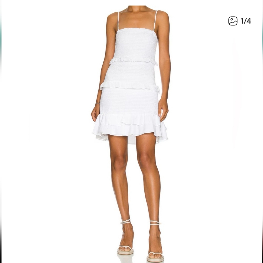 Smocked Mini Dress in Ultra White